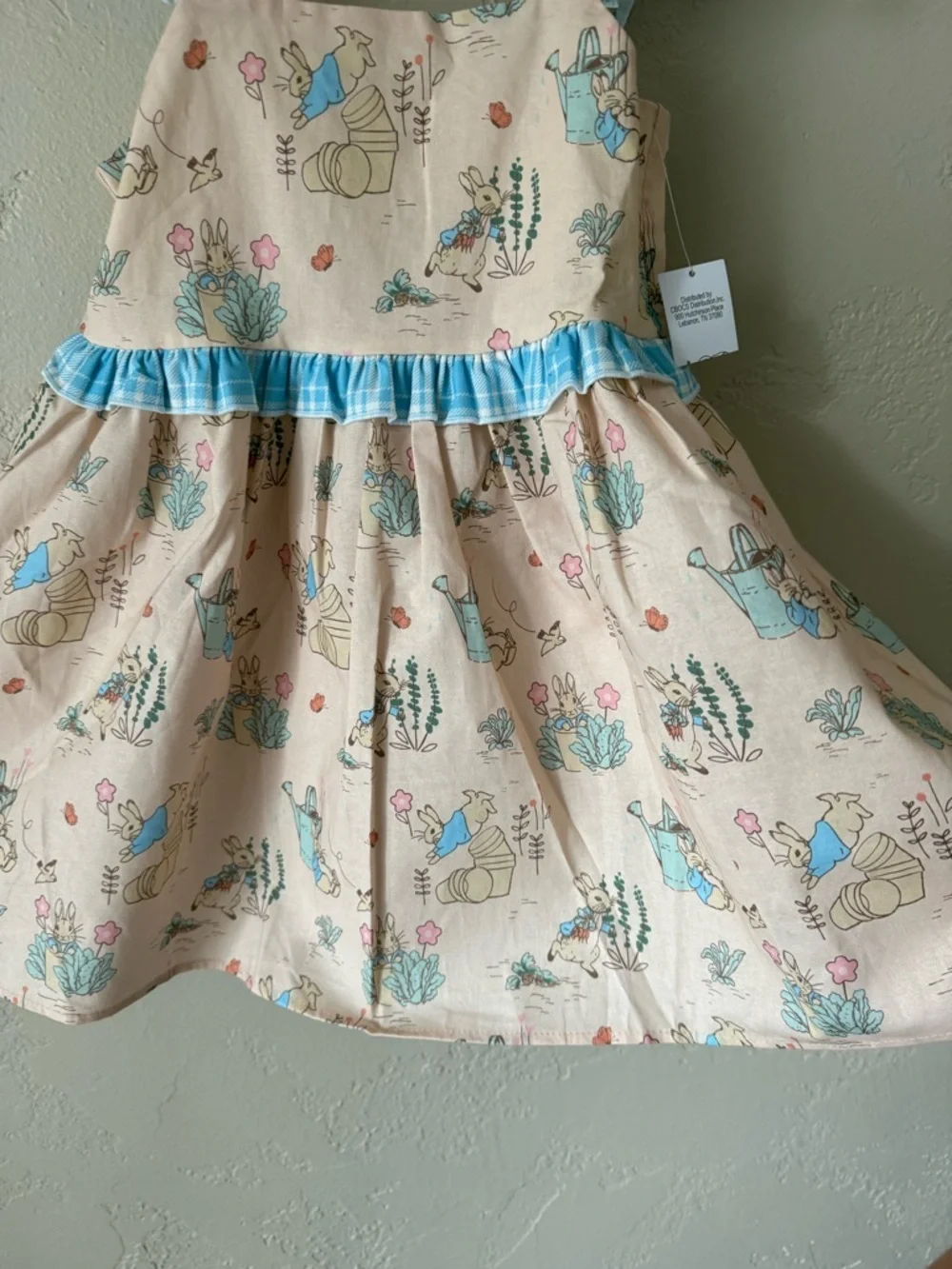 Peter Rabbit Girls Pink Flower Bunny Sundress with Blue Gingham Trim Spring 5